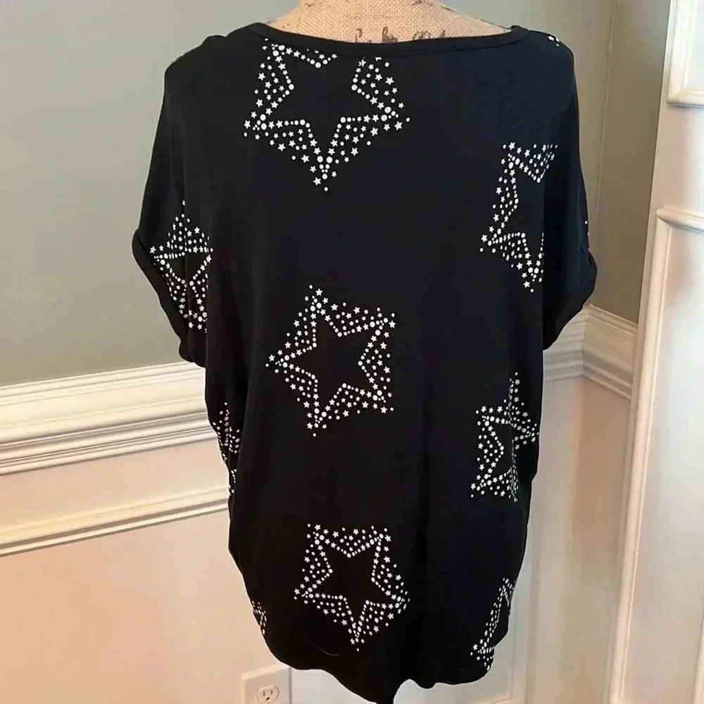 Buffalo David Britton - Black Short Sleeve Star Print Top - Size Large - Picture 5 of 10